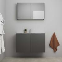 On-Line Badkamermeubelset - 100 cm - Voorgemonteerd - 2 Deuren met Greep - Porseleinen Wastafel - 1 Kraangat - Spiegelkast - Mat Antraciet