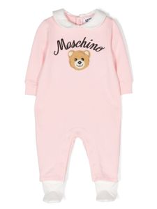 Moschino Kids body en coton stretch à broderies Teddy Bear - Rose