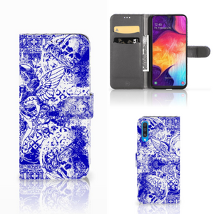 Telefoonhoesje met Naam Samsung Galaxy A50 Angel Skull Blauw