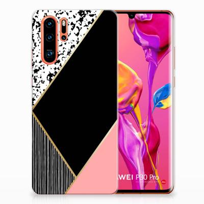 Huawei P30 Pro | TPU Hoesje | Zwart Roze Vormen