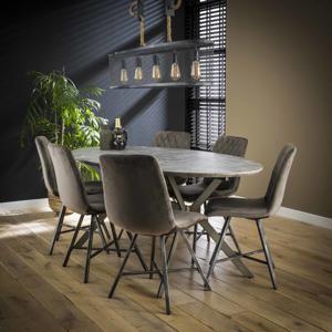 LifestyleFurn Ovale Eettafel Nola 200 x 100cm, 3D-betonlook - 3D betonlook grijs - Ovaal