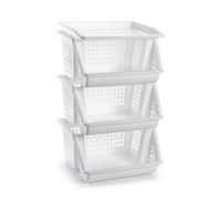 3x Witte opberg stapelkratten/organizers 62 cm - Opbergmanden - thumbnail