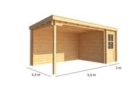 Blokhut met overkapping Els 550 cm bij 250 cm diep Lessenaarsdak - Warentuin collection