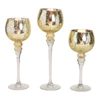 Windlichtset kelk craquelé goud 30, 35 en 40 cm x Ø13 cm van glas, 3-delige set