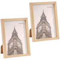 Fotolijst - 2x stuks - houtlook - kunststof/glas - 15 x 20 cm - voor foto van 13 x 18 cm - staand/ha
