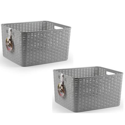 Opbergmand - 4x - Kastmand - rotan kunststof - zilver - 28 Liter - 34 x 40 x 23 cm