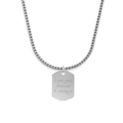 Gegraveerde mannen handschrift dog chain ketting - Stainless steel - Zilver
