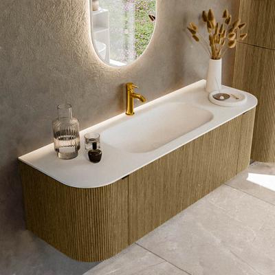 Badmeubel Mondiaz Kurve | 140 cm cm | Meubelkleur Dusk | Wastafelkleur Talc | Solid surface | Wasbak midden spoelbak | 1 kraangat
