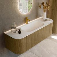 Badmeubel Mondiaz Kurve | 140 cm cm | Meubelkleur Dusk | Wastafelkleur Talc | Solid surface | Wasbak midden spoelbak | 1 kraangat