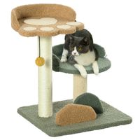 PawHut Kleine krabpaal met 2 ligvlakken, inclusief speelgoed, voor kleine katten, Groen Beige + Bruin