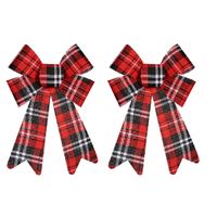 2x stuks kerstboomversiering ornament strikjes/strikken rood geruit 15 x 25 cm - thumbnail