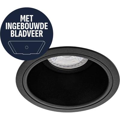 Spot Armatuur GU10 - Pragmi Axis - GU10 Inbouwspot met Bladveren - Rond - Zwart - Aluminium - Ø90mm