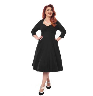 Unique Vintage Queen Anne Swing Dress Black-XS
