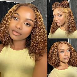 Onverwerkt maagd haar 4x13 Sluiting Pruik Korte bob Braziliaans haar Diep krullend Afro Kinky Curly Oranje Bordeaux Meerkleurig Pruik 130% 150% 180% Haardichtheid met babyhaar Haar met highlights Lightinthebox