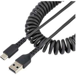 StarTech.com 1m USB A naar C Laadkabel, Zwart, Robuuste Fast Charge & Sync Spiraalkabel, Hoogwaardig