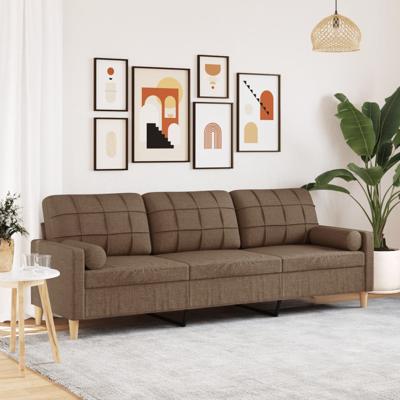 Driezitsbank met sierkussens 210 cm stof bruin