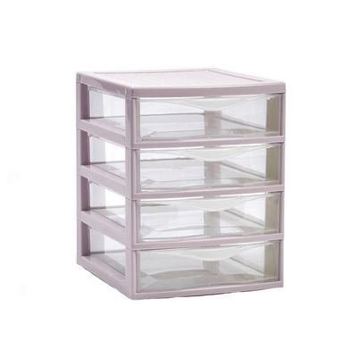 Ladeblokje/bureau organizer 4x lades - oud roze/transparant - L18 x B21 x H23 cm - plastic