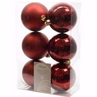 Cosy Christmas kerstboom decoratie kerstballen donkerrood 6 stuks   -