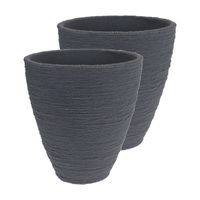 Plantenpot/bloempot Ribbed - 2x - Tuin - stevig kunststof - grijs - D40 x H42 cm