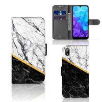Huawei Y5 (2019) | Bookcase | Marmer Wit Zwart - Origineel Cadeau Man | Portemonnee hoesje