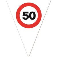 6x stuks leeftijd verjaardag vlaggenlijn met 50 jaar stopbord opdruk 5 meter