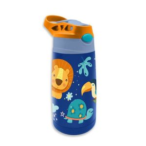 Into the Jungle drinkfles/drinkbeker/bidon met drinktuitje - blauw - RVS - 400 ml