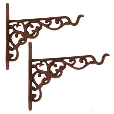 Esschert Design Muurhaak / plantenhaak met sierkrullen - 2x stuks - plantenpotten - gietijzer - 20 x