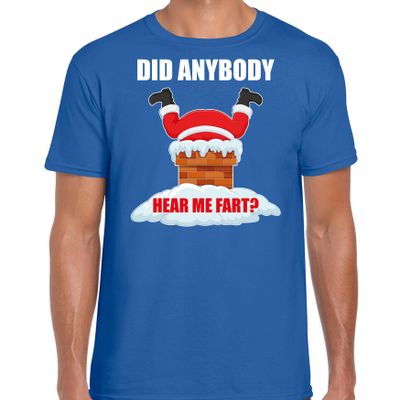 Fun Kerstshirt / outfit Did anybody hear my fart blauw voor heren Fun Kerstshirt / outfit Did anybody hear my fart blauw voor heren