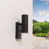 Blenda wandlamp - Zwart - Bewegingsmelder en schemerschakelaar - IP44 spatwaterdicht - Up & Downlight voor buiten - Exclusief GU10 lichtbronnen