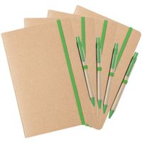 Set van 4x stuks natuurlijn schriftjes/notitieboekjes karton/groen met elastiek A5 formaat - thumbnail