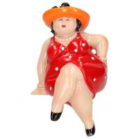 Inware Home decoratie beeldje dikke dame - jurk rood - 15 cm - Beeldjes - thumbnail