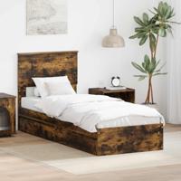 Bedframe met lade Gerookt eiken 75 x 190 cm Bewerkt hout