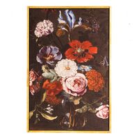 Clayre & Eef Schilderij 40x60 cm Zwart Rood Hout Textiel Rechthoek Bloemen Muurdecoratie Zwart Muurdecoratie