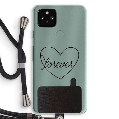 Forever heart black: Pixel 5a 5G Transparant Hoesje met koord