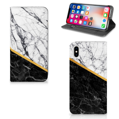 Apple iPhone Xs Max | Standcase | Marmer Wit Zwart - Origineel Cadeau Man