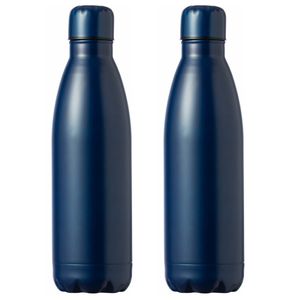 RVS waterfles/drinkfles - 2x - kleur blauw - met schroefdop - 790 ml