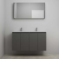 On-Line Badkamermeubelset - 120 cm - Voorgemonteerd - Greeploos 4 Deuren - Porseleinen Wastafel - 2 Kraangaten - Spiegelkast - Mat Antraciet