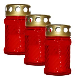 6x stuks grafkaarsen/gedenklichten met deksel rood 7 x 12 cm 10 uren brandtijd