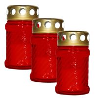 6x stuks grafkaarsen/gedenklichten met deksel rood 7 x 12 cm 10 uren brandtijd