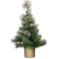 Besneeuwde kunstboom/kunst kerstboom 60 cm met gouden pot - Kunstkerstboom - thumbnail