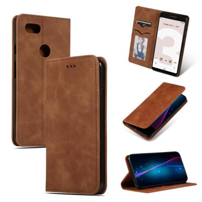 Retro huid feel Business magnetische horizontale Flip lederen case voor Google pixel 3 (bruin)