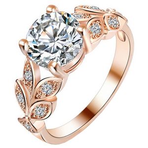 Dames ring LGT Jewels Crystal Leaf Rose -18mm