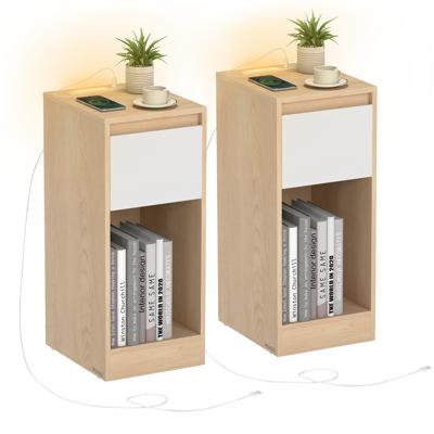 Nachtkastje met ledverlichting en usb aansluitingen, Amandelgeel + Wolk Wit / 2