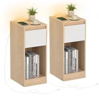 Nachtkastje met ledverlichting en usb aansluitingen, Amandelgeel + Wolk Wit / 2