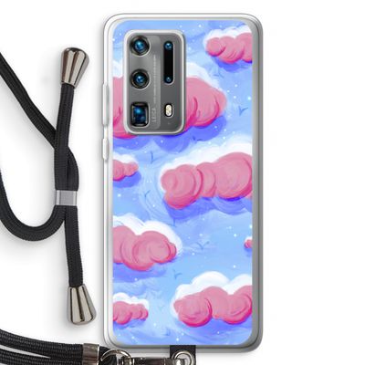 Roze wolken met vogels: Huawei P40 Pro Plus Transparant Hoesje met koord