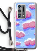 Roze wolken met vogels: Huawei P40 Pro Plus Transparant Hoesje met koord