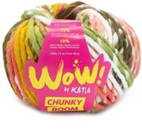 Katia WOW - Chunky Boom 304 Groen-Oker-Kauwgom roze