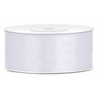 1x Witte satijnlint rol 2,5 cm x 25 meter cadeaulint verpakkingsmateriaal - Cadeaulinten