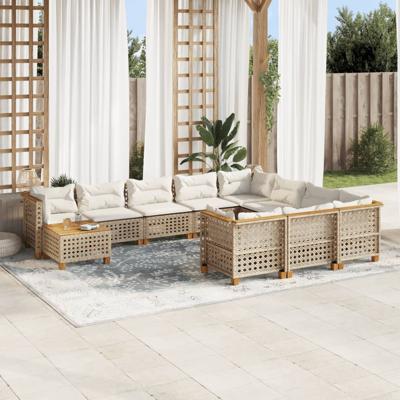 11-delige Tuinset met kussens poly rattan beige