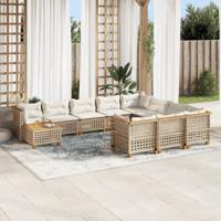 11-delige Tuinset met kussens poly rattan beige